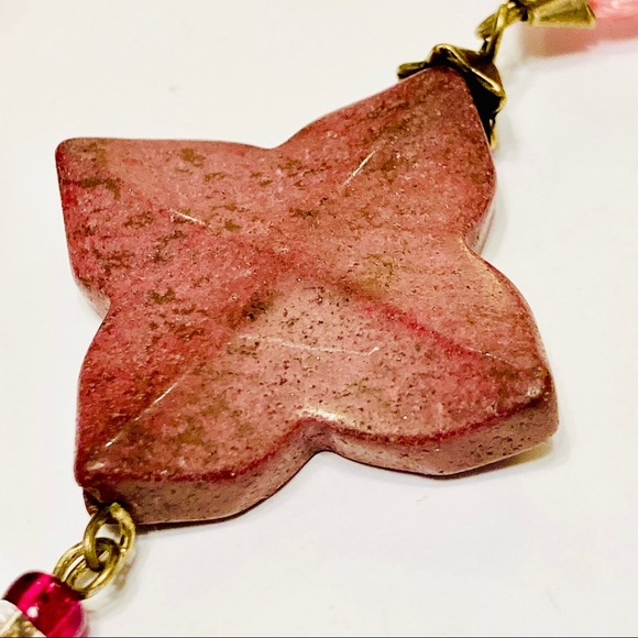 Dark Pink Mauve Rhodonite Stone Necklace & Cherry Quartz Zinfandel Earrings BOHO - Picture 5 of 15